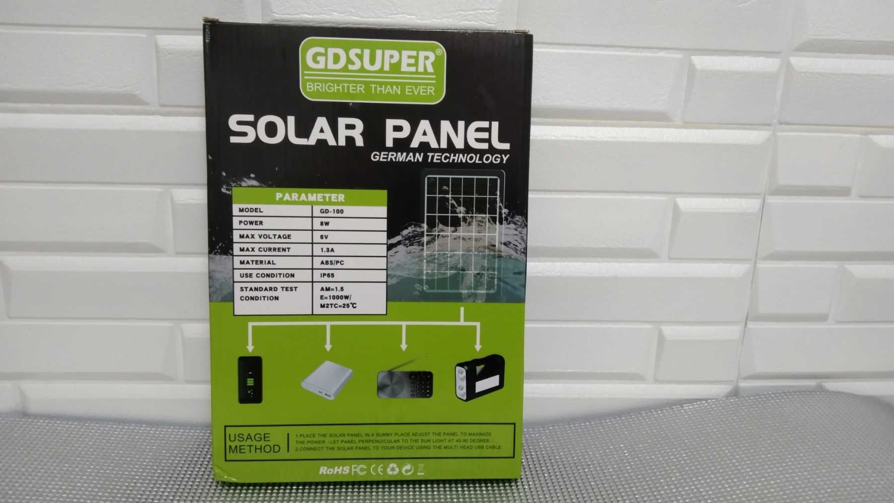 Солнечная панель GDSuper GD-100 8W с USB солнечная зарядка+ ПОДАРОК!