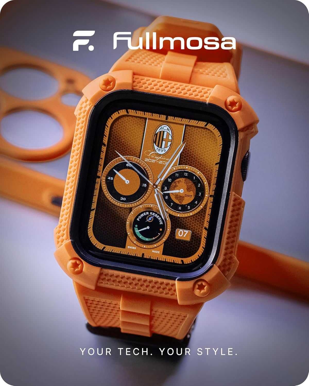 Fullmosa RUGGED ARMOR Apple Watch SE 9/8/7/6 45mm pomarańcz folia lcd
