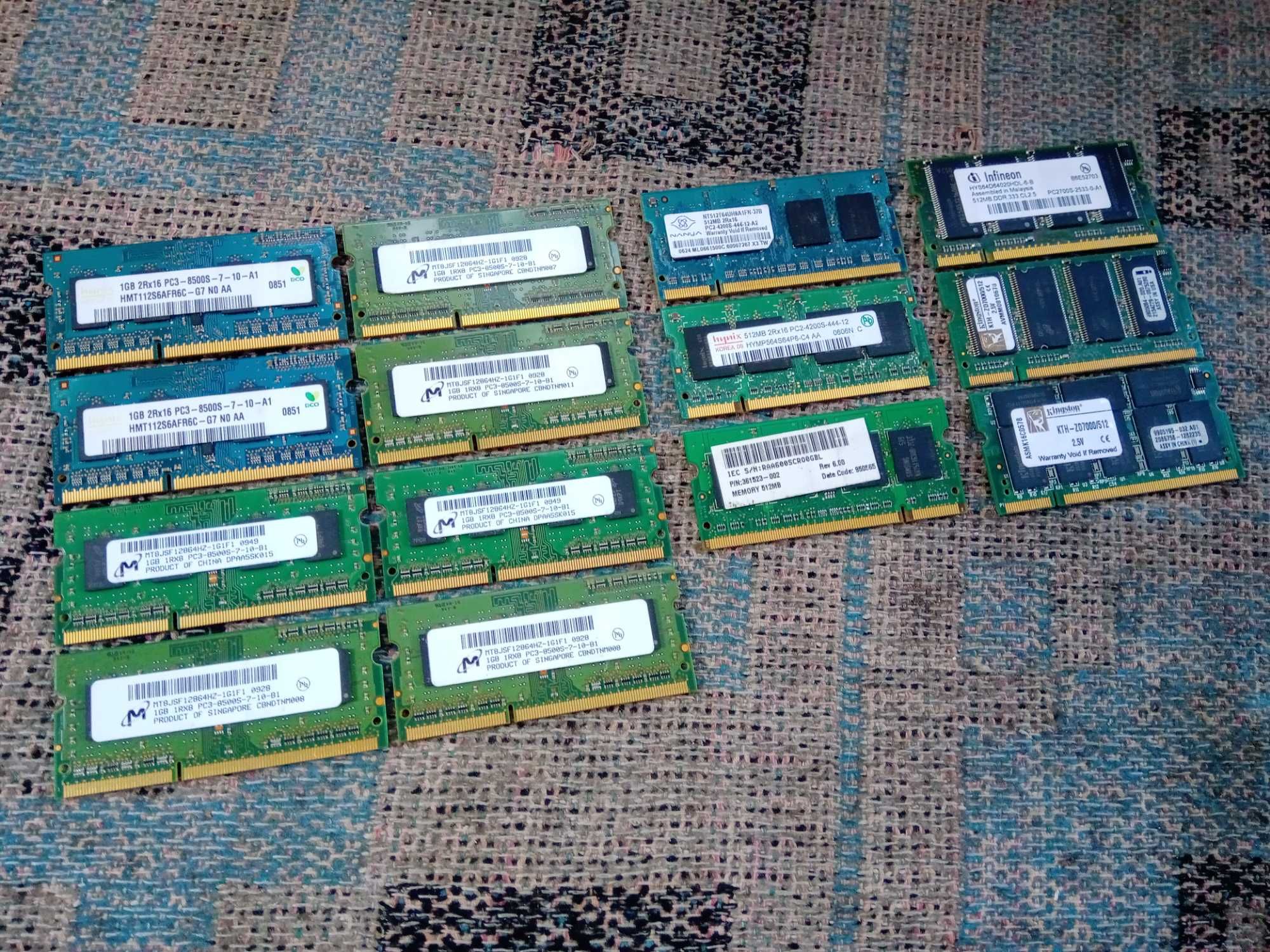 Оперативная память SODIMM DDR1, DDR2, DDR3, 512 Mb / 1 Gb (14 шт.).
