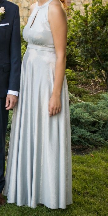 suknia sukienka długa srebrna połysk druhna świadkowa poprawiny