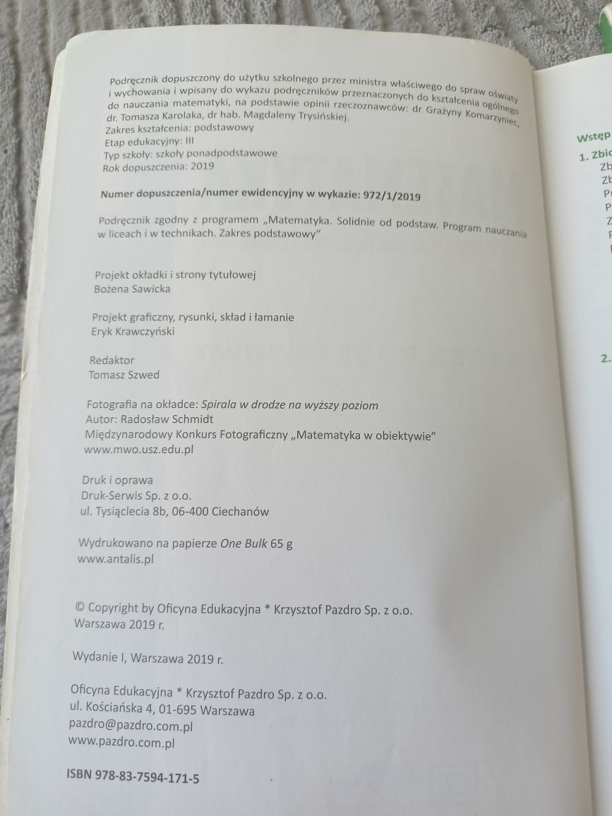Podręcznik do matematyki klasa 1 zakres podstawowy