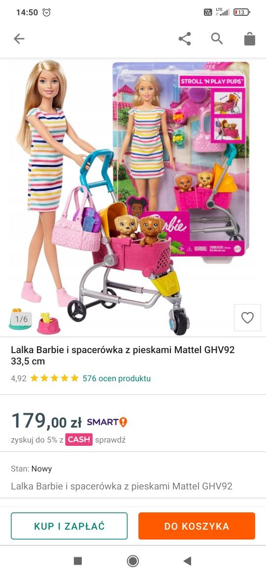 Lalka Barbie z wózkiem i pieskmi