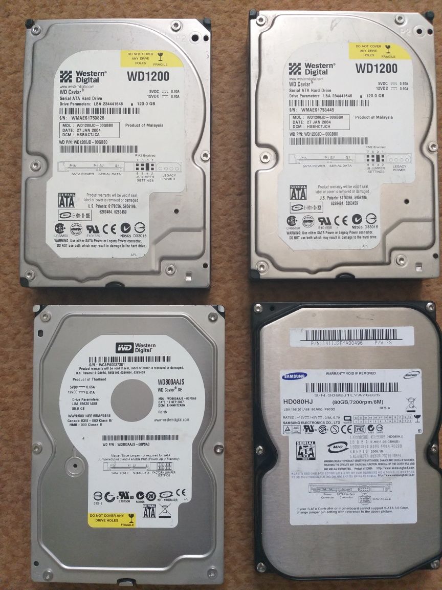 Жёсткие диски HDD 120Гб и 80Гб 4шт