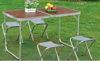Алюминииевый складной стол для сада,пикника и 4 стула,чемодан