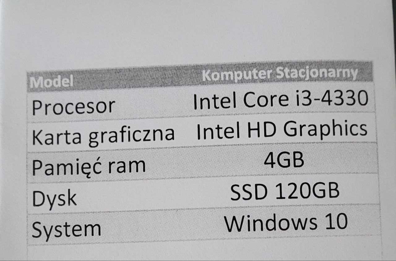 TANI komputer stacjonarny z procesorem Intel i3, SSD120, Windows 10