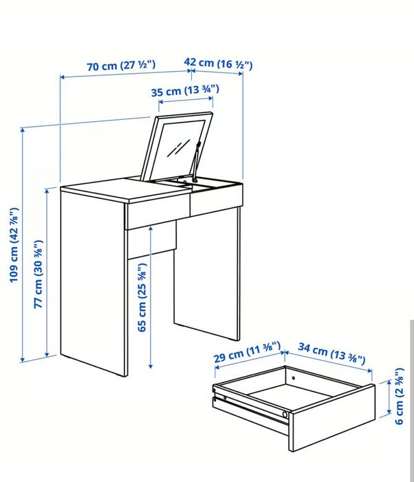 Toaletka Ikea, Brimnes, biurko, stolik, konsola
