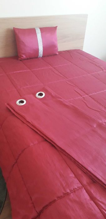 Edredon aquecimento, cortinados e almofada