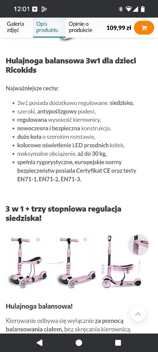 Hulajnoga nowa Ricokids 3 w 1
