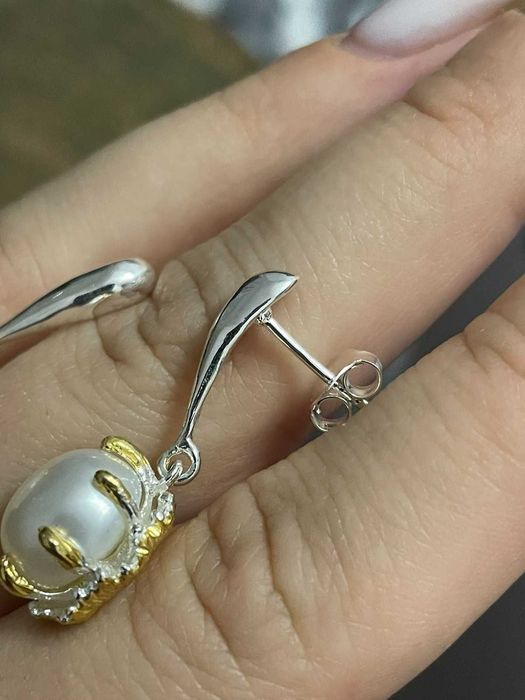 Серьги из серебра 925 пробы с натуральным не облагороженным жемчугом