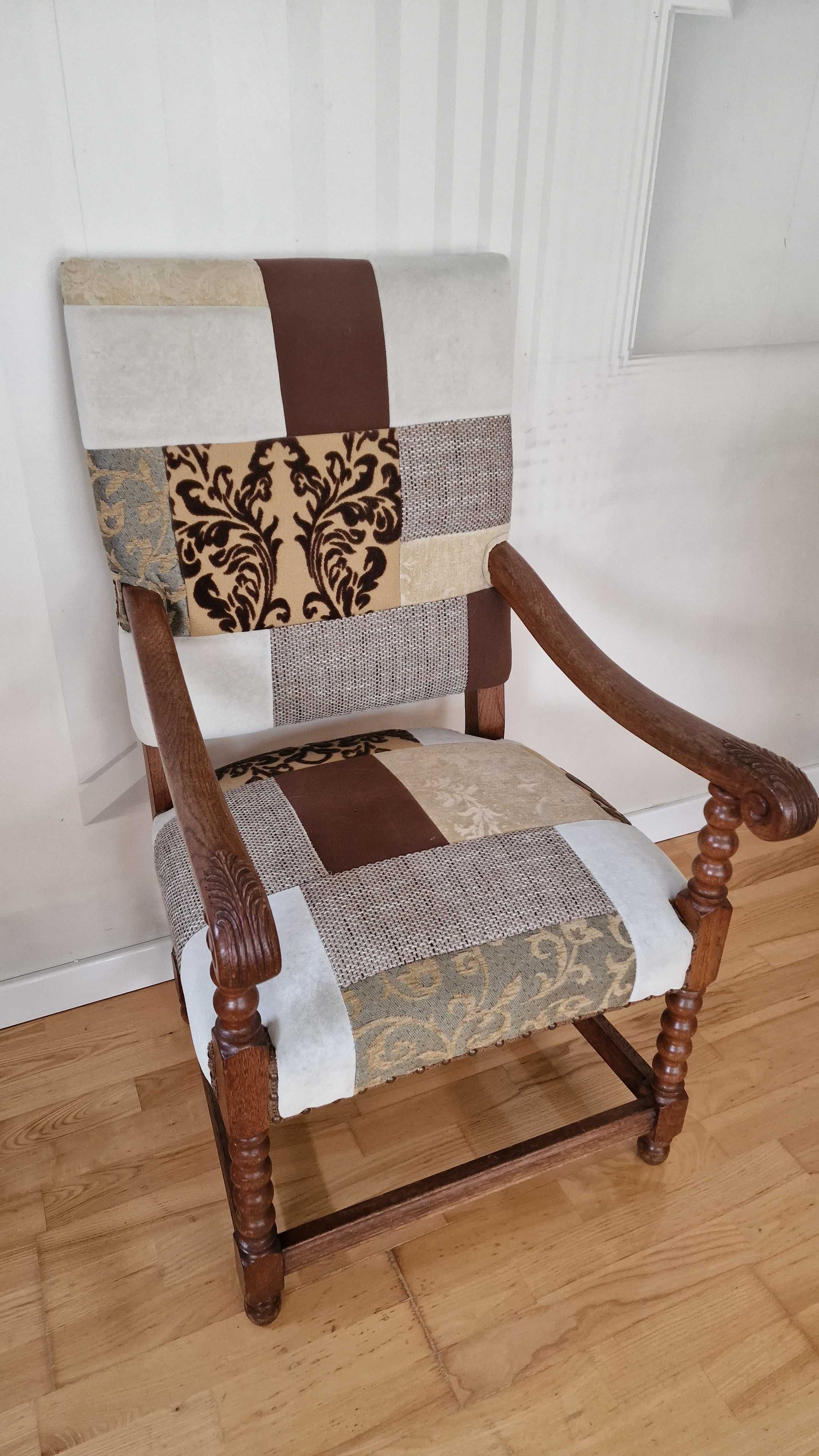 Fotel krzesło tron antyk patchwork