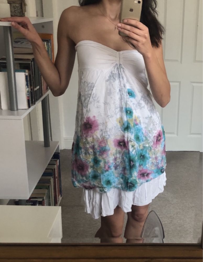 Mango sukienka spódnica 2w1 w kwiaty biała rozmiar M