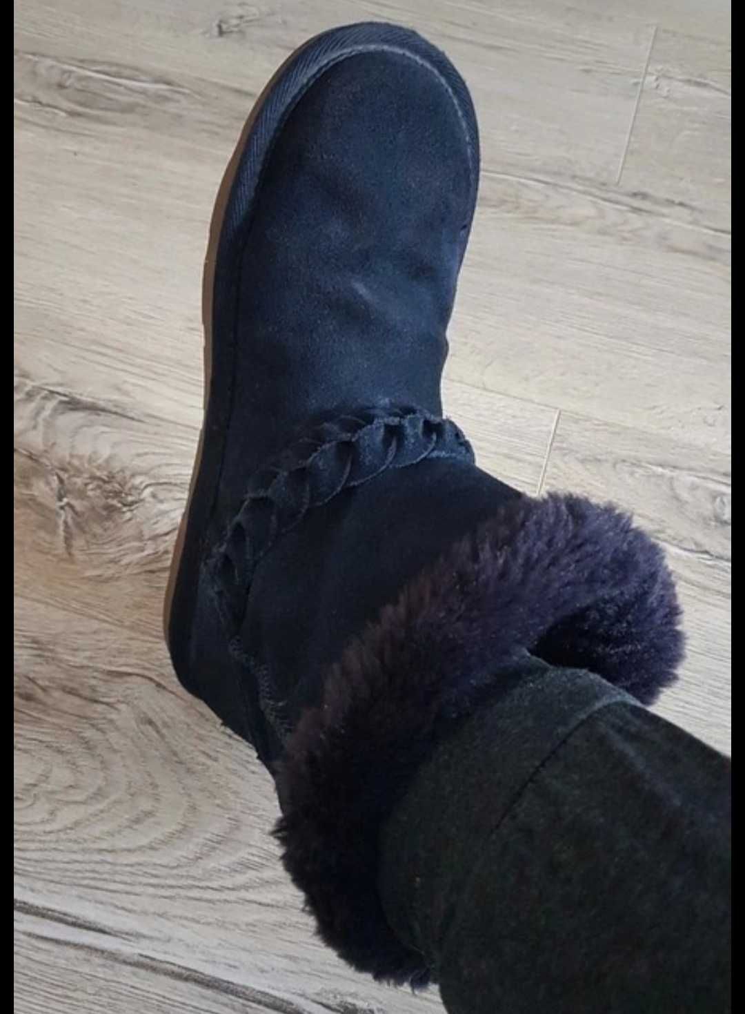 Granatowe buty botki śniegowce skórzane zamszowe 37 Next