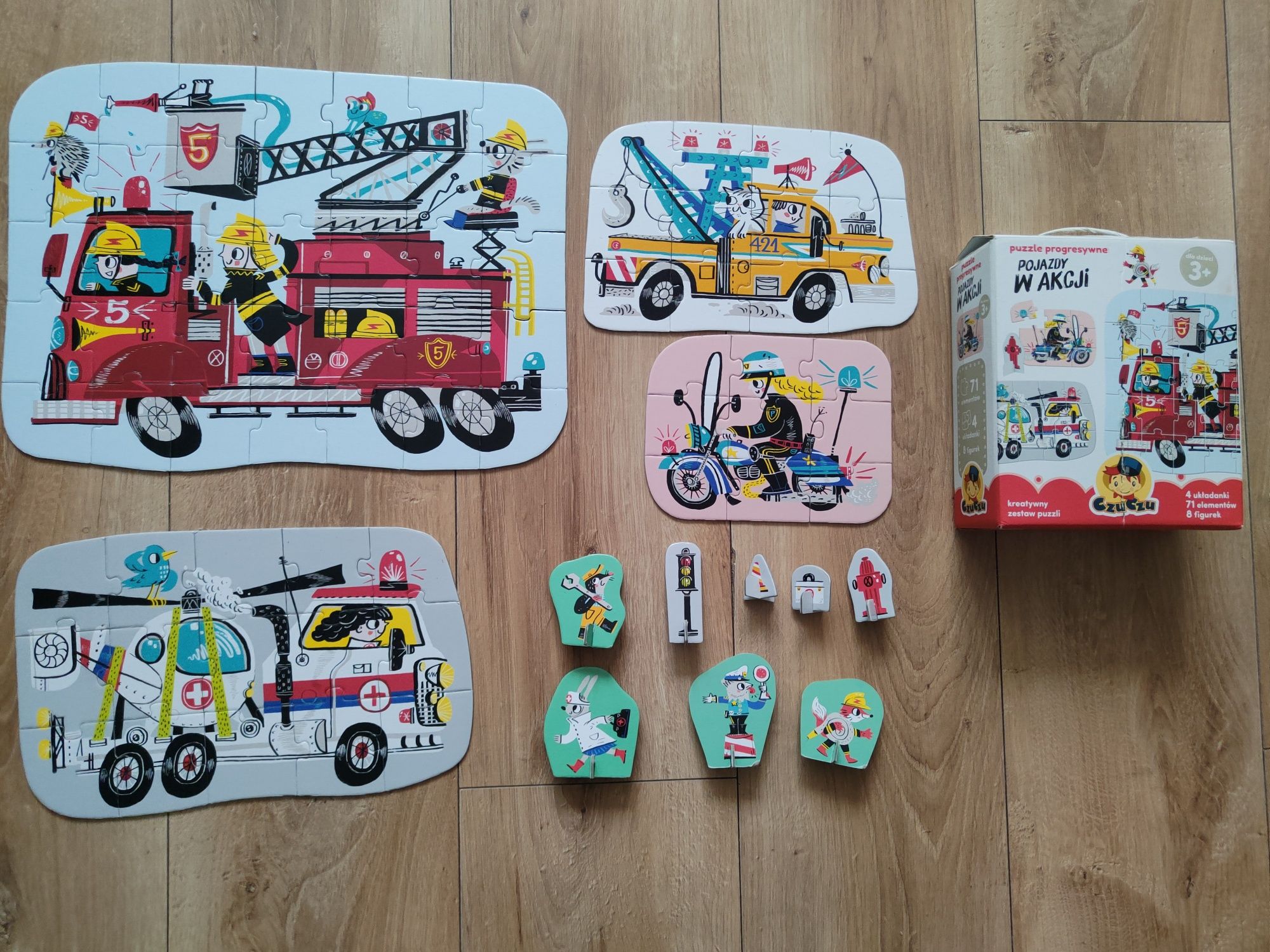Puzzle progresywne, pojazdy w akcji, Czu Czu, 4 układanki