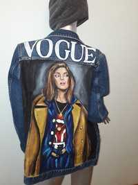 Куртка джинсова з малюнком на спинці кастомізована