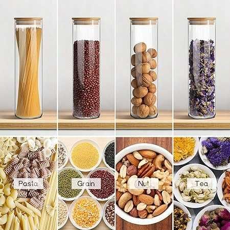 3×Pojemnik Hermetyczny do produktów sypkich 1400ml Bambusowe pokrywy