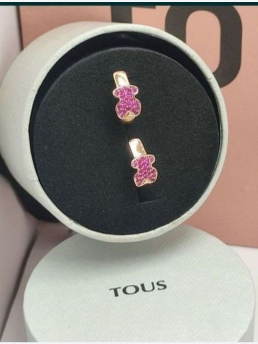 Kolczyki z misiem różowe srebro vermeil 925 z rubinami