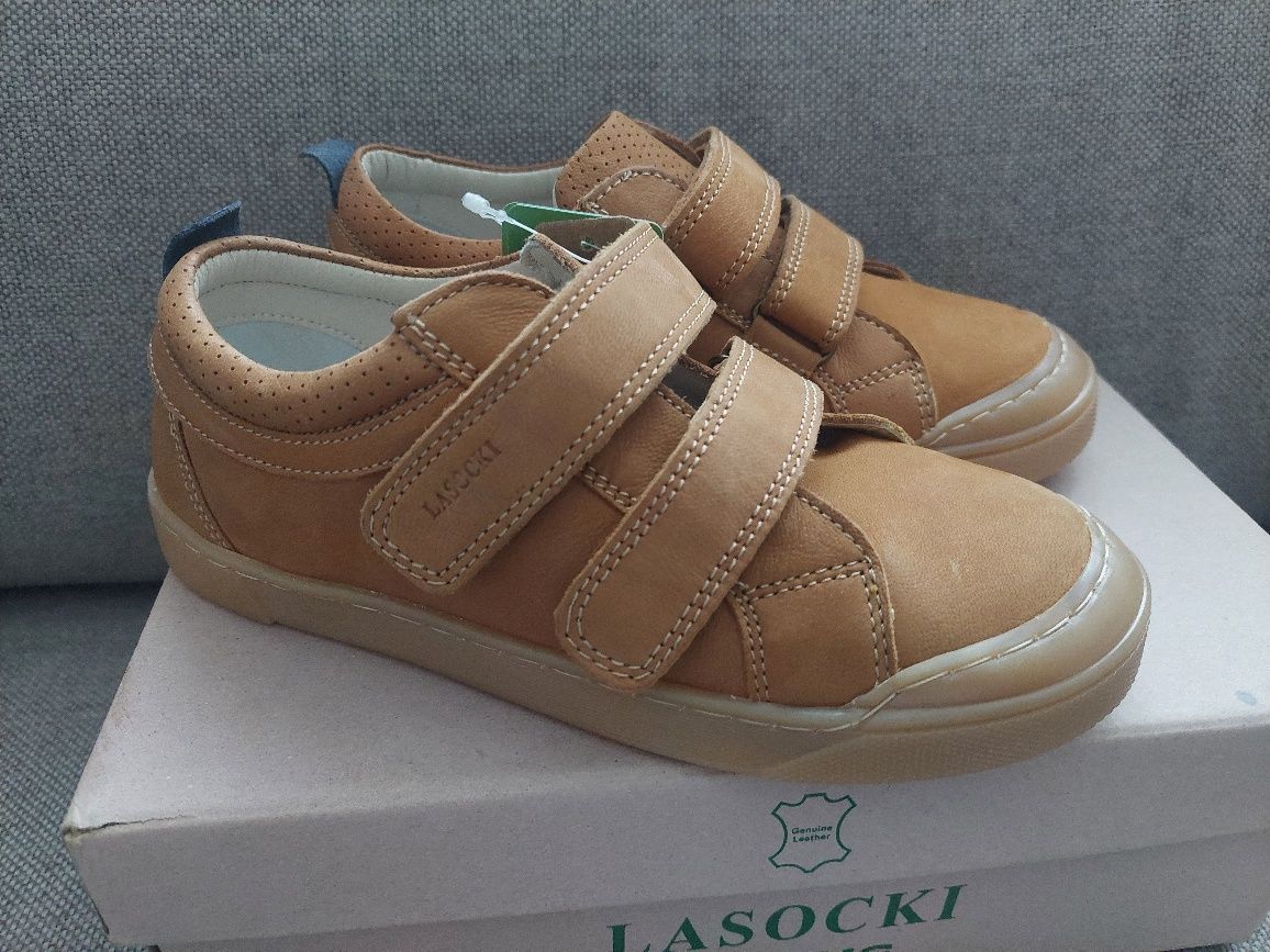 Buty skórzane 32 LASOCKI Young wiosenne brązowe na rzepy