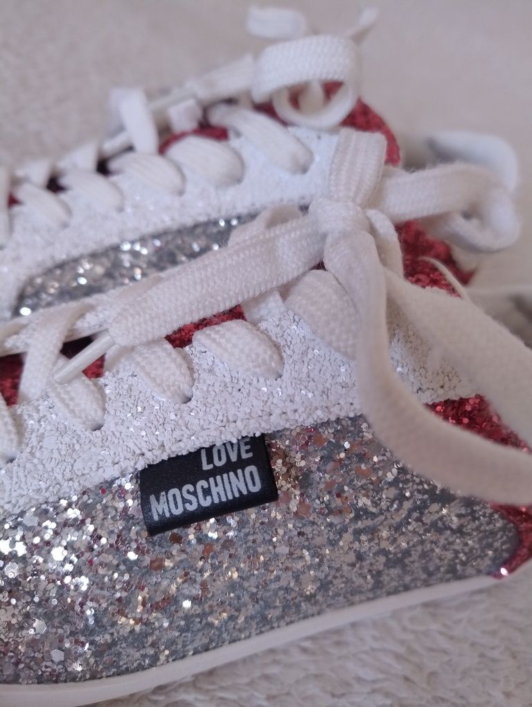 37 Moschino Love buty brokat różowe srebrne