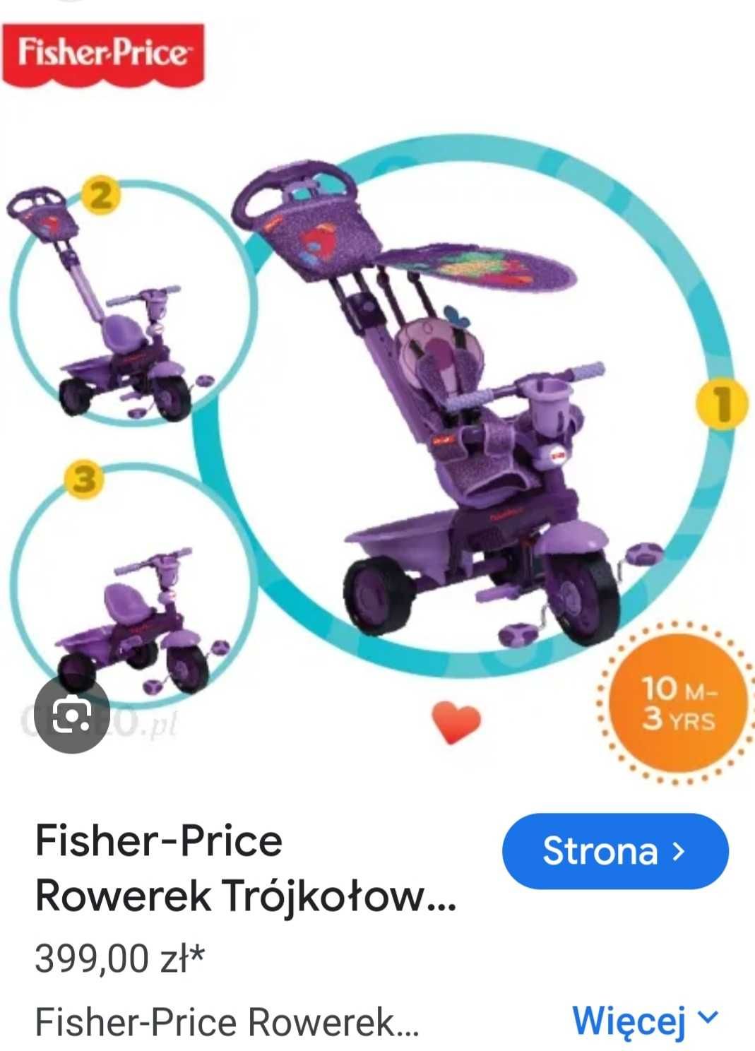 Rowerek 3-kołowy dla dziewczynki Fisher Price