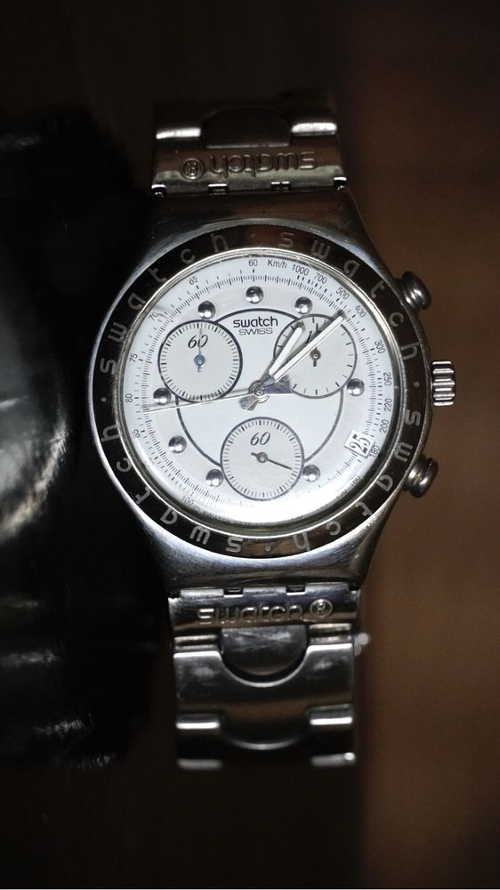 Szwajcarski zegarek SWATCH Irony 4 stainless męski bransoleta lata 90