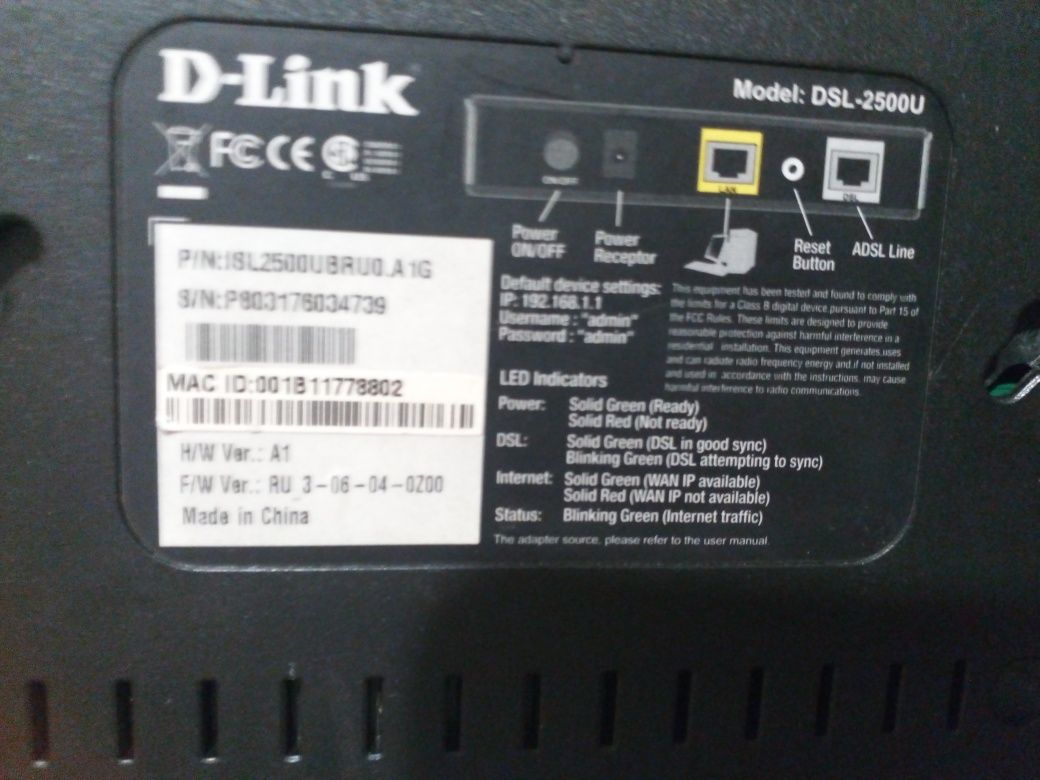 Модем D-Link , модельDSL-2500U