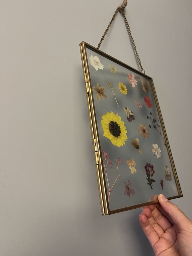 Boraniczny obraz w szkle - Ramka szklana suszone kwiaty DIY