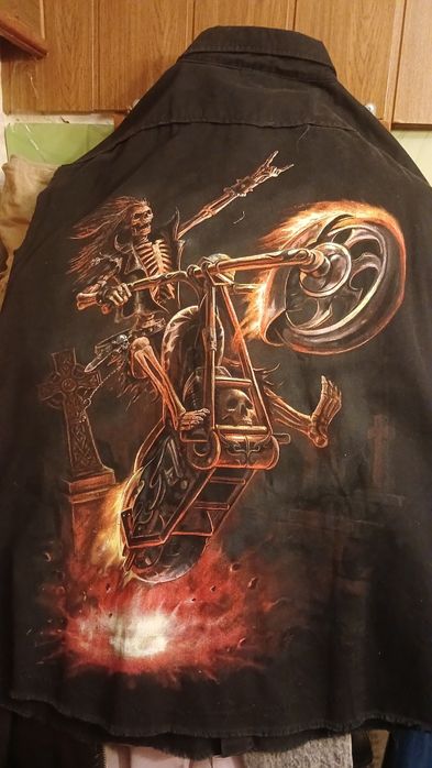 Сорочка безрукавка байкерська чорна з принтом з мотоциклом