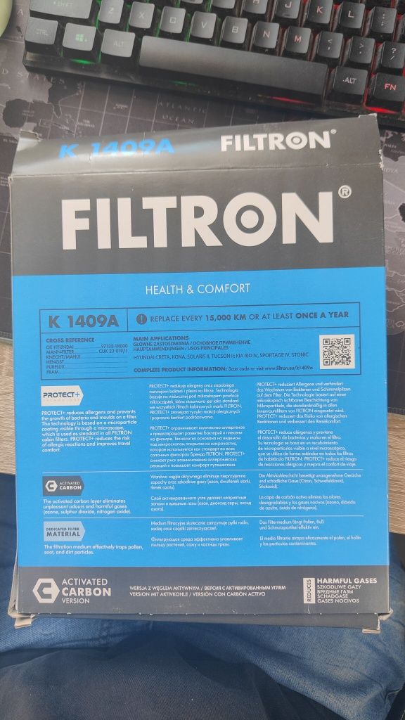 Filtr kabinowy Hyundai ix35 Filtron K 1409A K1409A węglowy