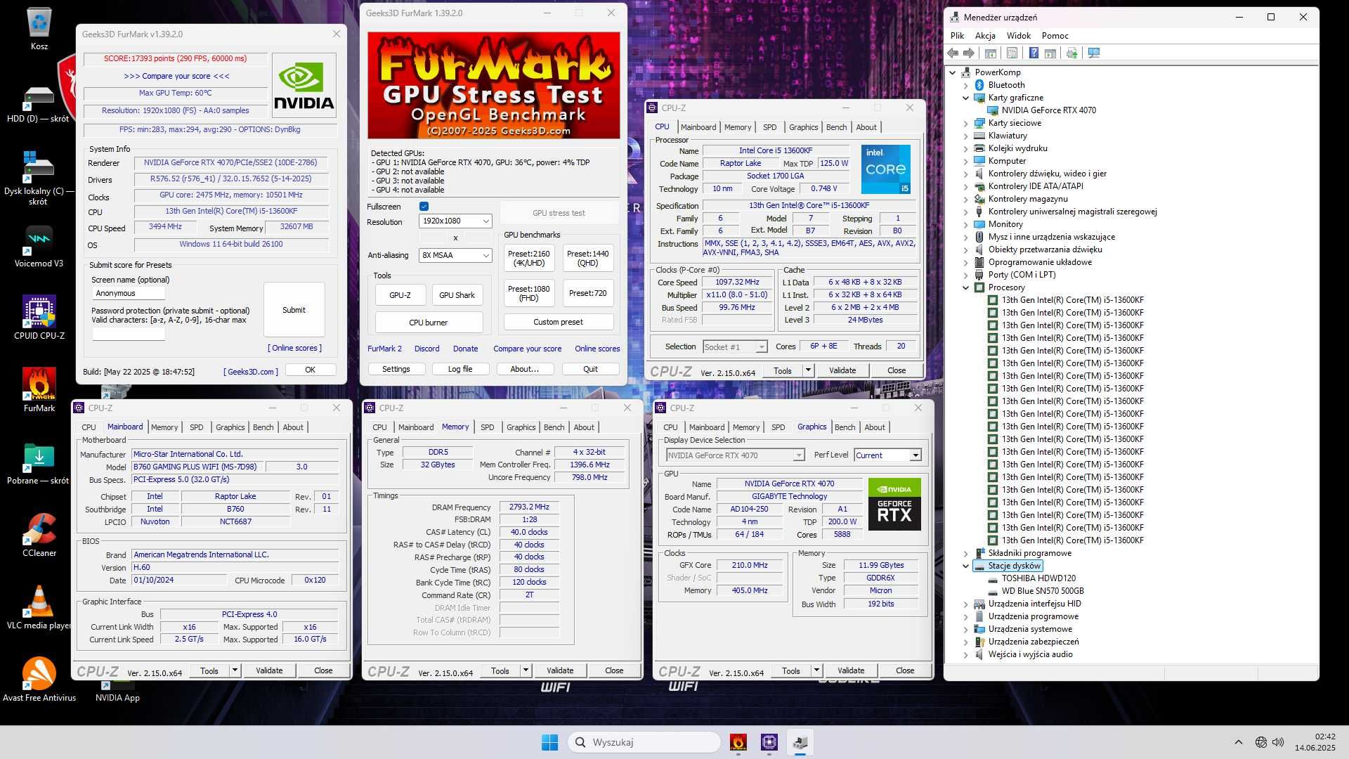13600K 32GB DDR5 RTX 4070 2.5 TB M.2 + HD 850 Watt Gold Win 11 WiFi 6E