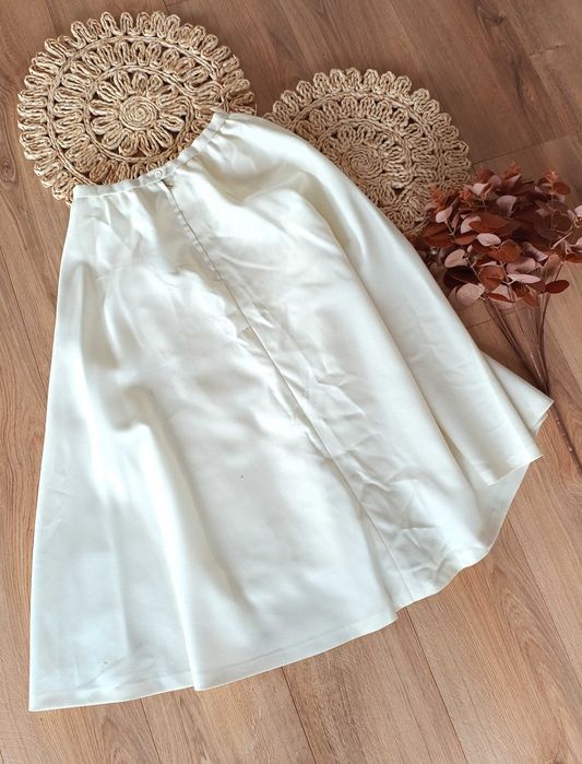 biała kremowa écru midi długa spódnica spódniczka 34XS 36S old money