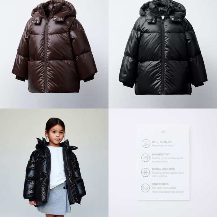 Пуховик zara 104, 110, 116 пух/перо