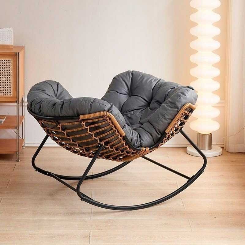 Fotel Bujany Sofa Z Rattanu Poduszka XXL - Szary + Podnóżek 118x95 Cm
