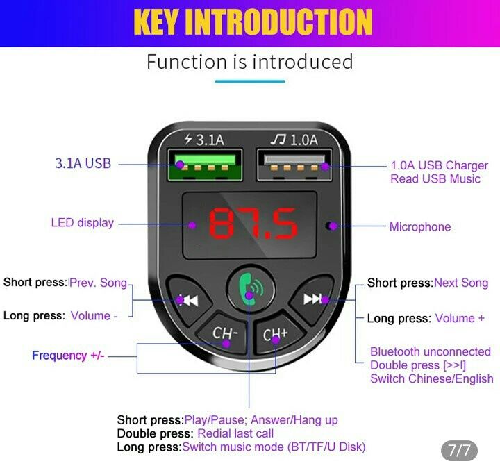 Carregador USB Bluetooth carro