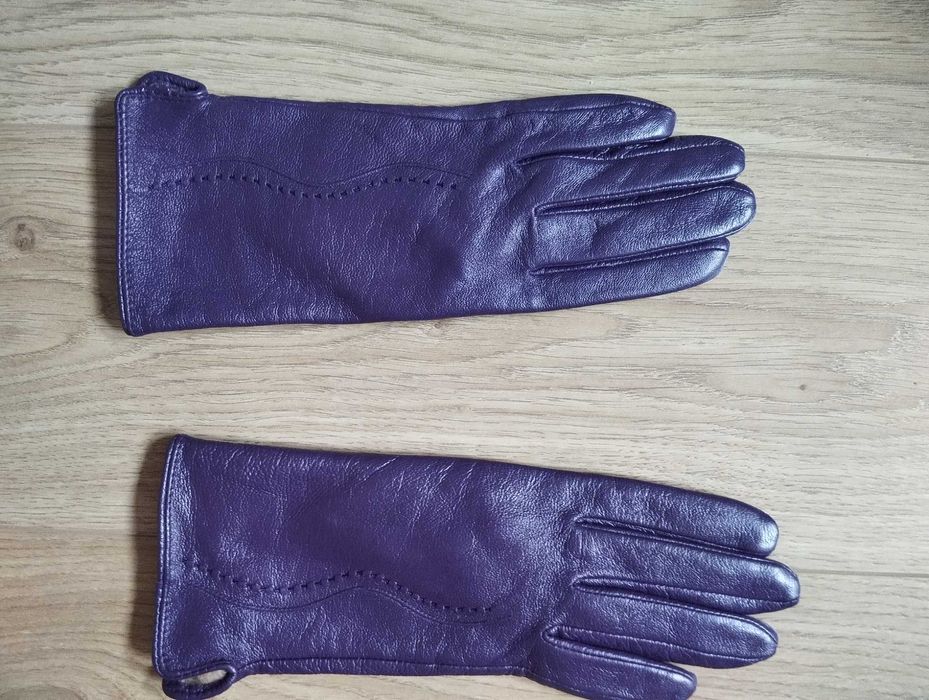 Rękawiczki skórzane damskie fioletowe