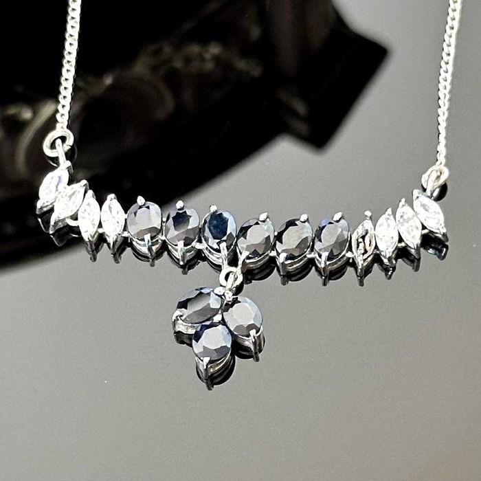 Srebrny naszyjnik z Szafirami i Cyrkoniami - próba srebra 925