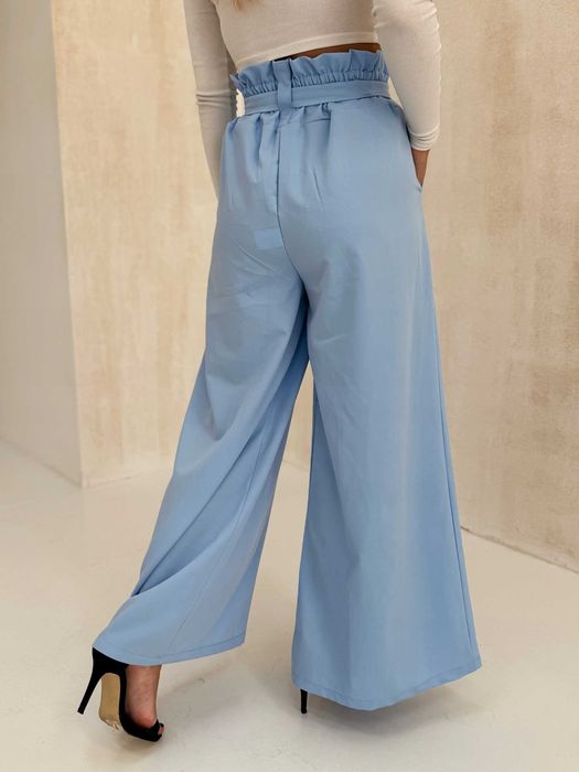 Spodnie szerokie palazzo z kokardą baby blue wysoki stan eleganckie L