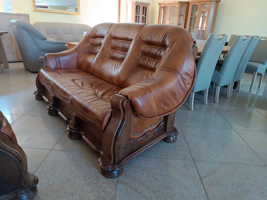 Nowy Komplet CEZAR 3R+1+1, Skóra Naturalna, -50% Outlet = Meble Pyka