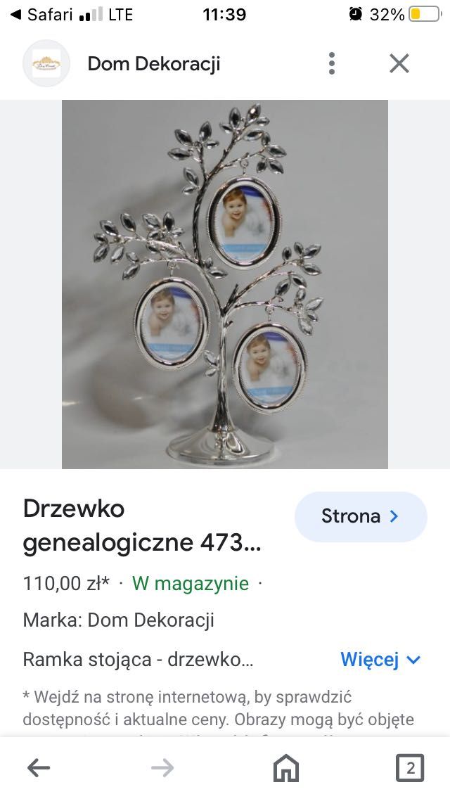 Ramka na zdjęcia drzewko genealogiczne srebro foto x 3