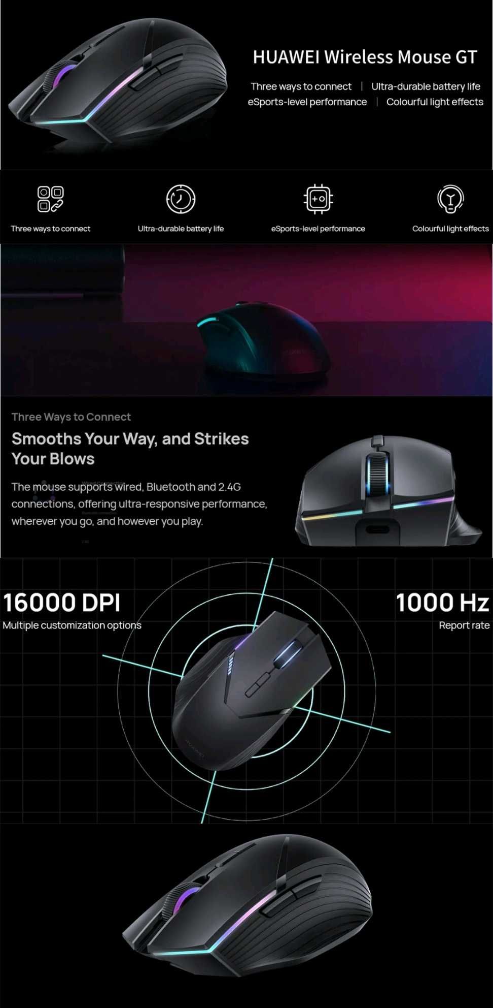 Беспроводная игровая мышка Huawei gt mouse 16000dpi