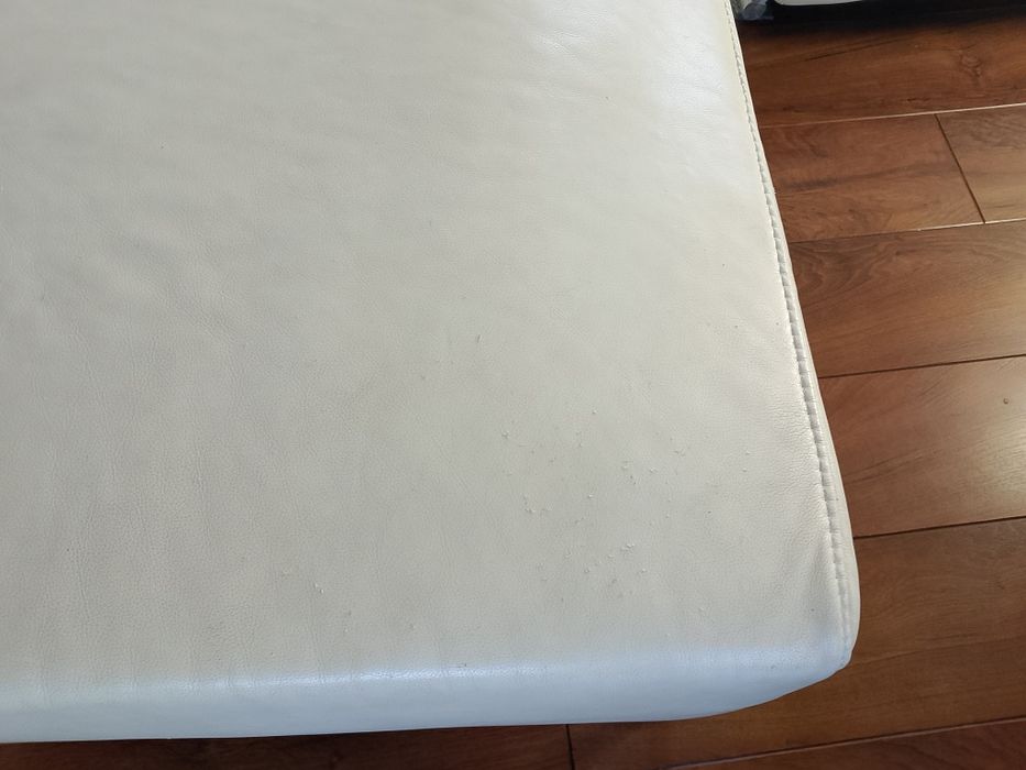 Sofa ecru + pufa skóra prawdziwa tanio