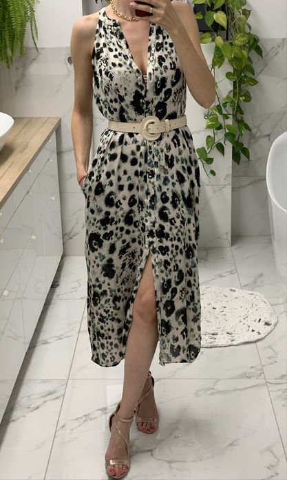 Sukienka midi zara abstrakcyjny malarski wzor panterki zara na lato 36