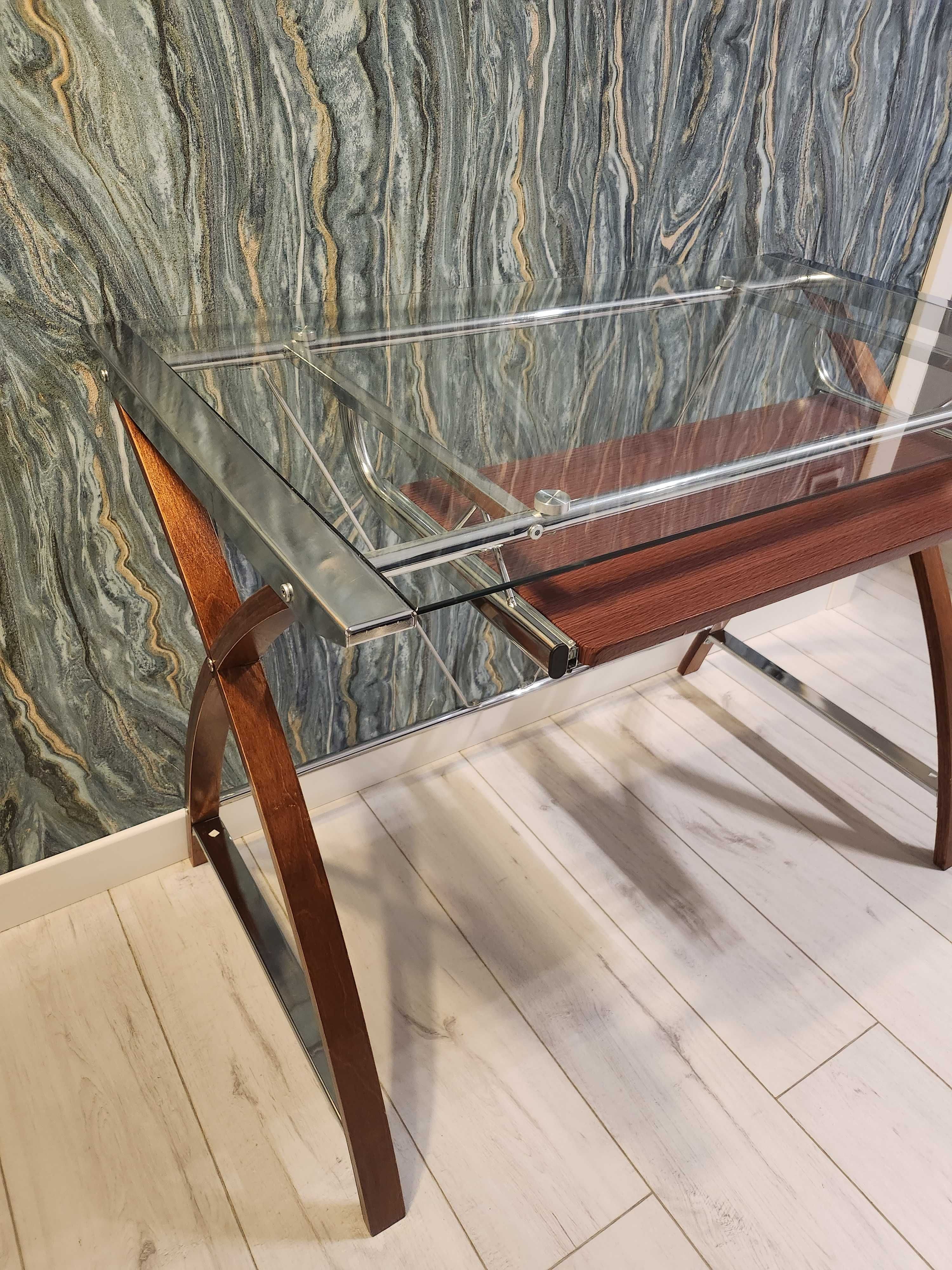 Designerskie biurko do komputera - szkło + drewno
