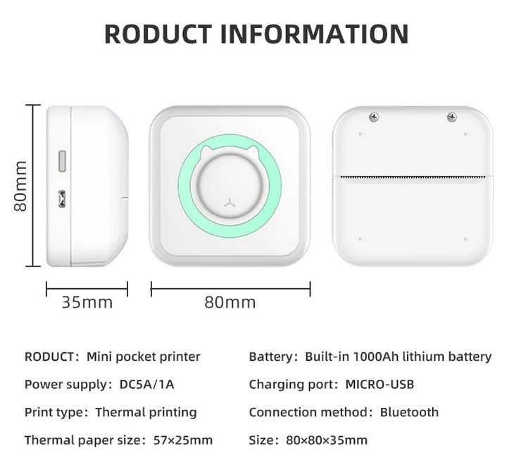 Impressora Térmica Bluetooth 58mm 200dpi p/fotos, etiquetas, texto