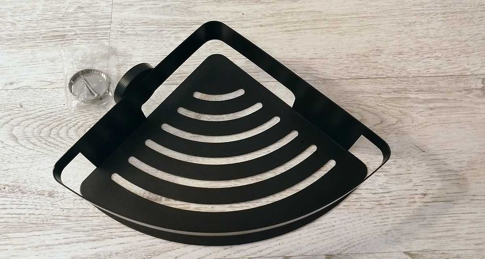 Półka łazienkowa narożna metalowa czarna mocowana na śruby 22cm x 8cm