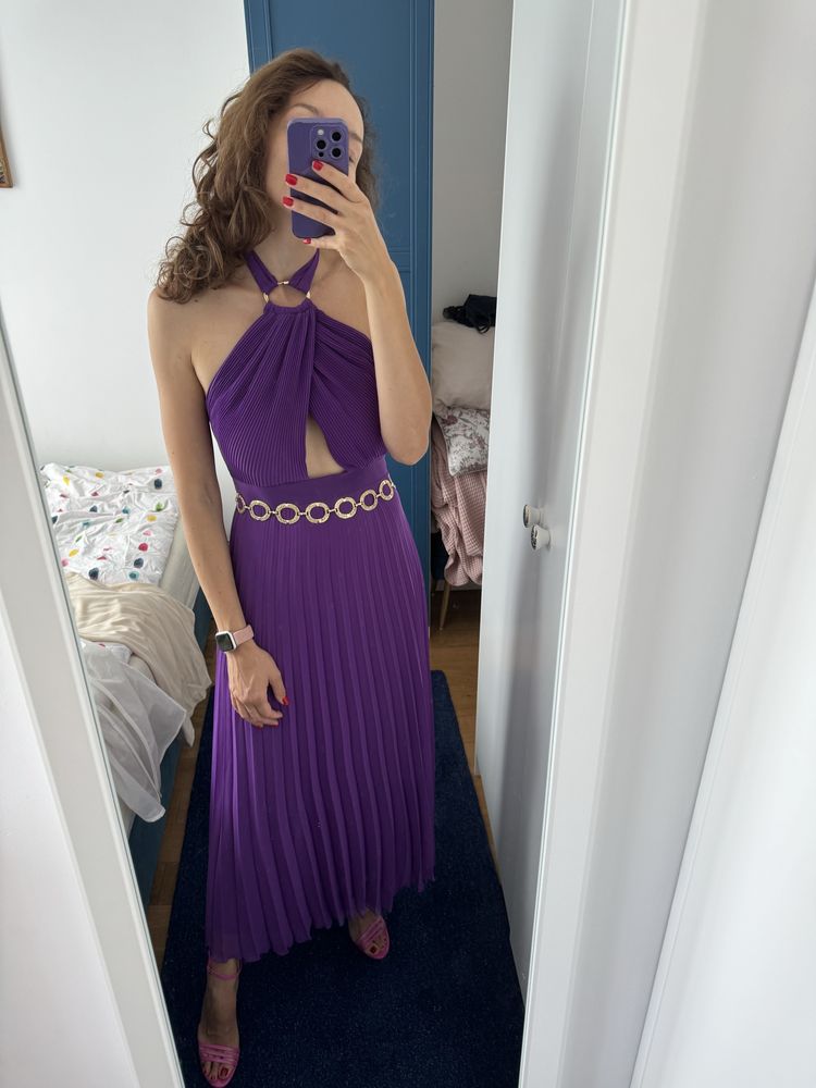 Sukienka zara S koktajlowa fioletowa dekolt halter
