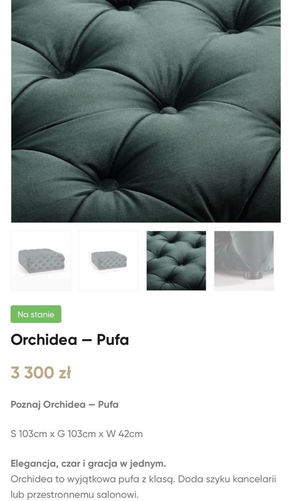 Zjawiskowa pufa kanapa Sofaroom Chesterfield zielona 103x103 madeIN PL
