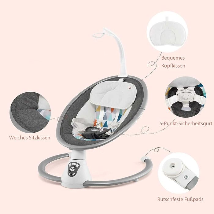 Elektryczny bujaczek dla niemowląt z 5 poziomami bujania, timer