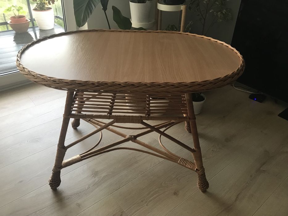 Stolik kawowy owalny 83 x 62 x 64cm wiklina na balkon do salonu okazja