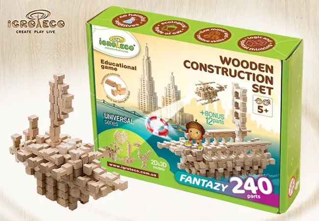 Деревʼяний універсальний конструктор фантазія 240 дет.
