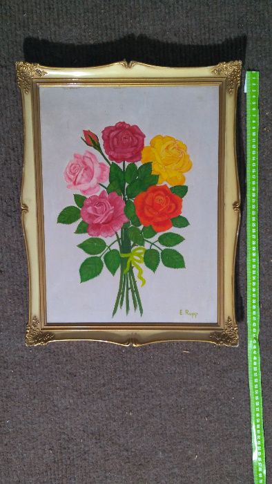 Obraz , kwiaty , w ramkach , sygnowany , cena 120 zł.